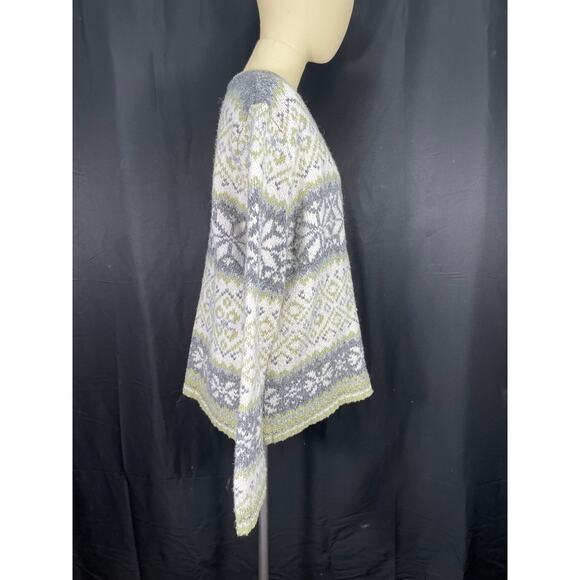 Vintage Croft & Barrow Fair Isle Patterned Cardigan Sweater, Green & Grey XL - Picture 5 of 6